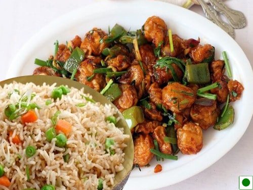 VEG FRIED RICE+MUSHROOM CHILLY